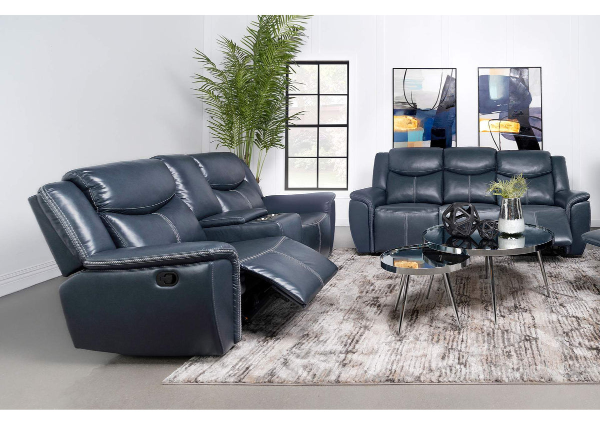 Sloane 2-piece Upholstered Reclining Sofa Set Blue