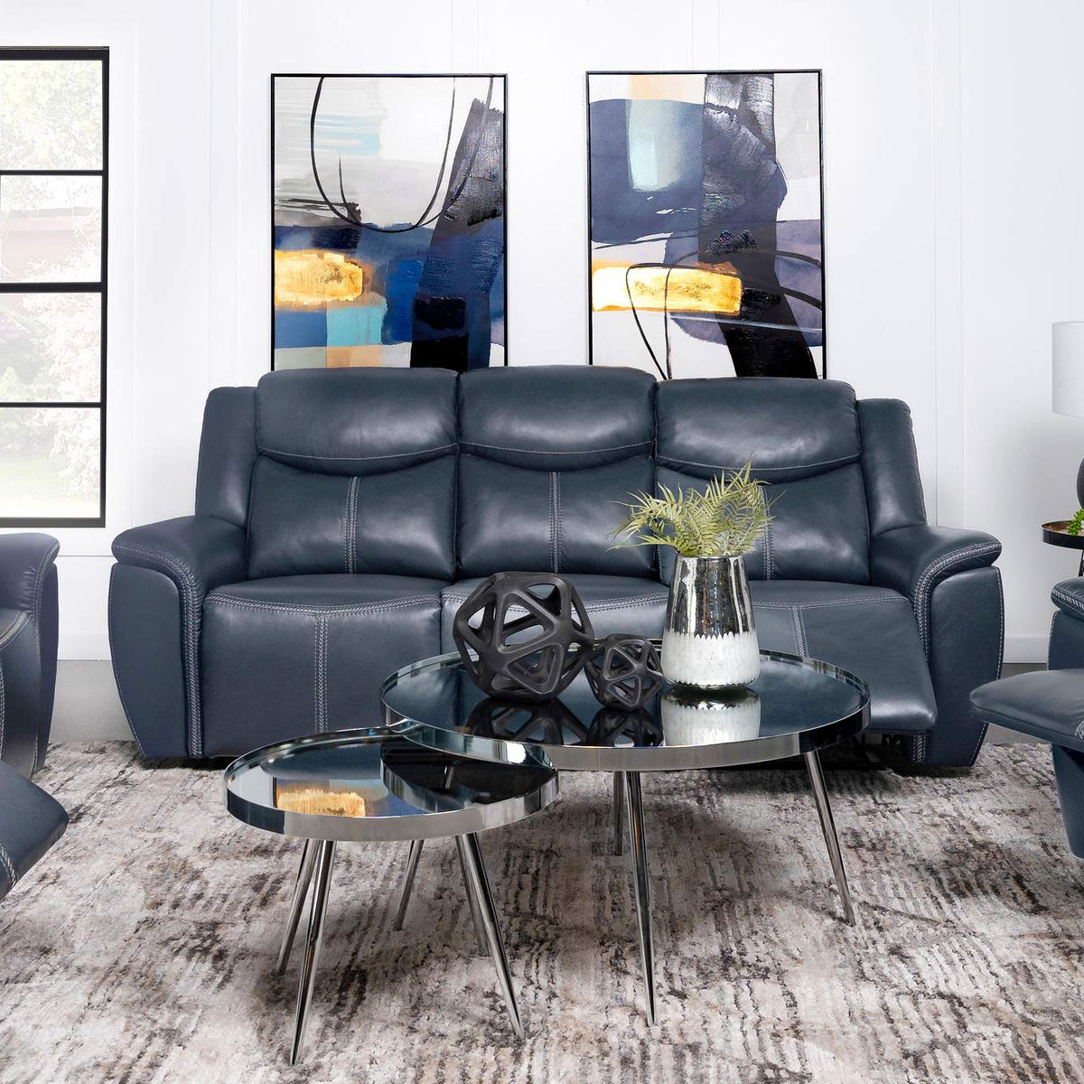 610271 Sloane Upholstered Padded Arm Reclining Sofa Blue