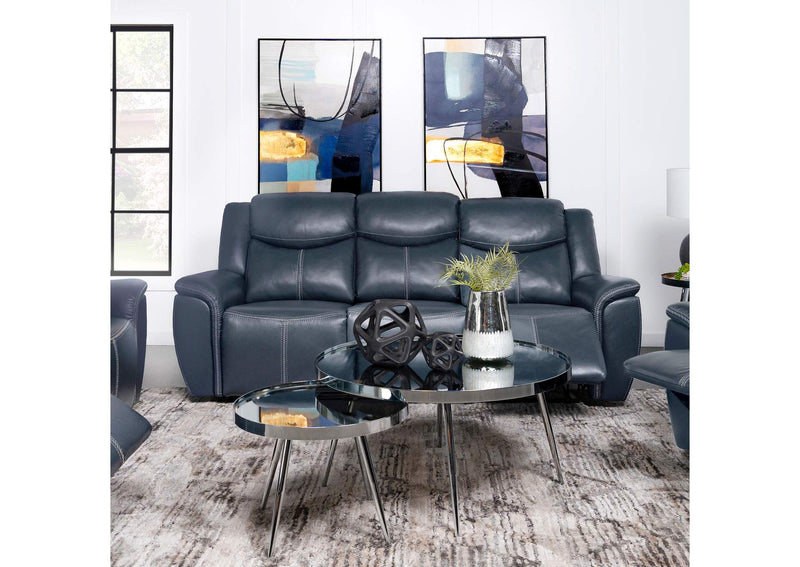610271 Sloane Upholstered Padded Arm Reclining Sofa Blue