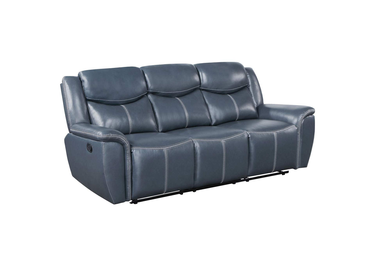 610271 Sloane Upholstered Padded Arm Reclining Sofa Blue