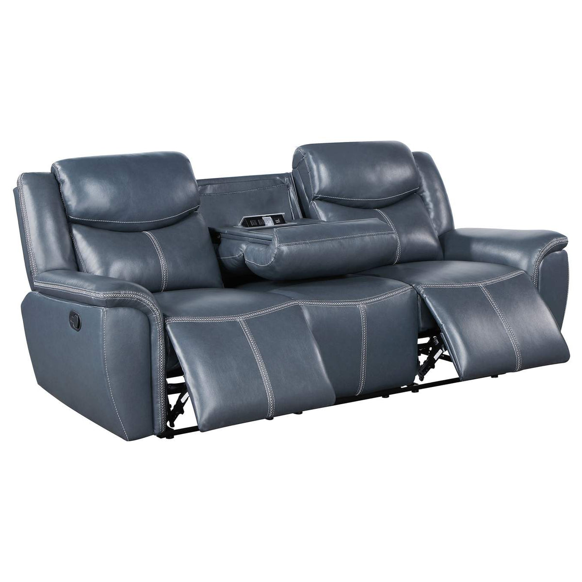 610271 Sloane Upholstered Padded Arm Reclining Sofa Blue