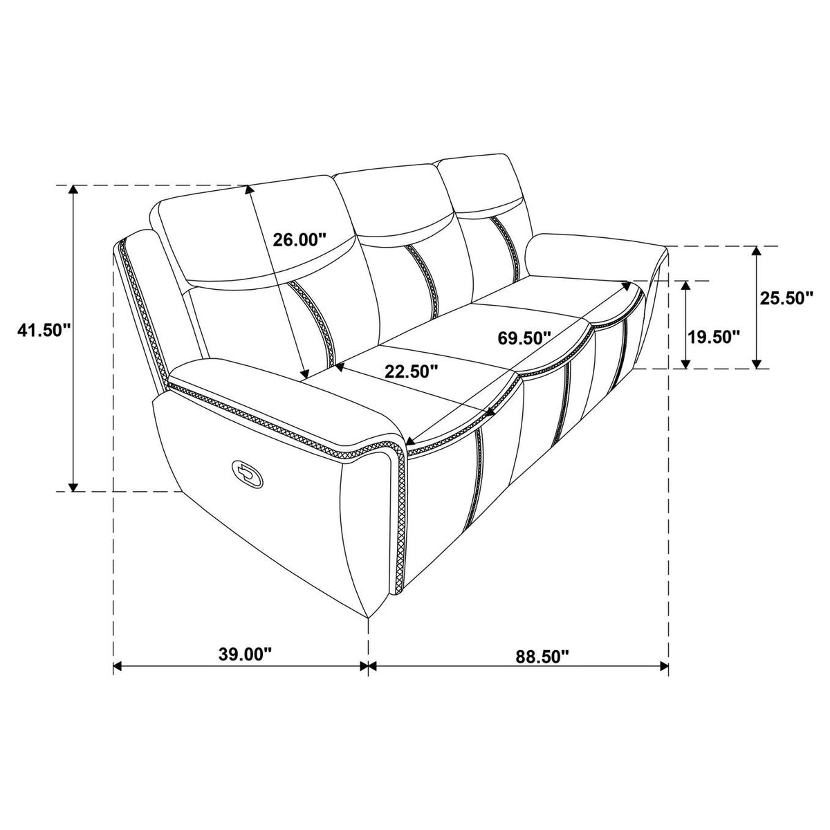 610271 Sloane Upholstered Padded Arm Reclining Sofa Blue