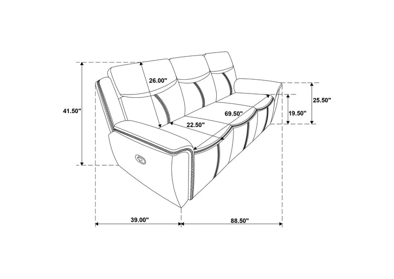 610271 Sloane Upholstered Padded Arm Reclining Sofa Blue