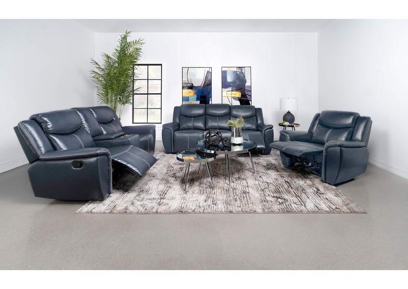 610271 Sloane Upholstered Padded Arm Reclining Sofa Blue