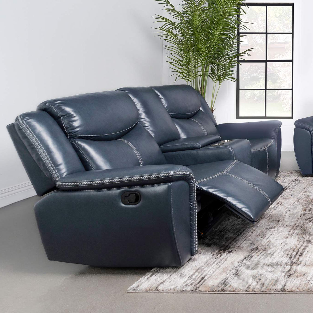 610272 Sloane Upholstered Padded Arm Reclining Loveseat Blue
