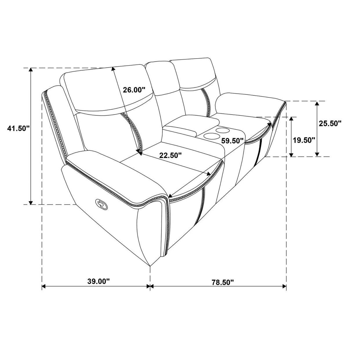610272 Sloane Upholstered Padded Arm Reclining Loveseat Blue