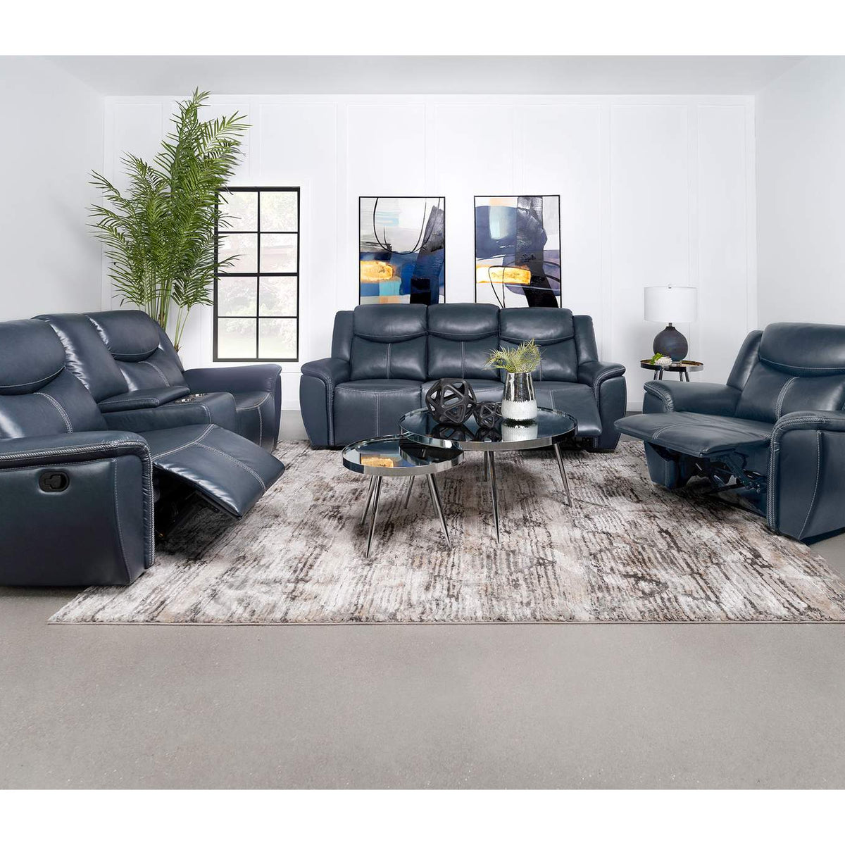 610272 Sloane Upholstered Padded Arm Reclining Loveseat Blue