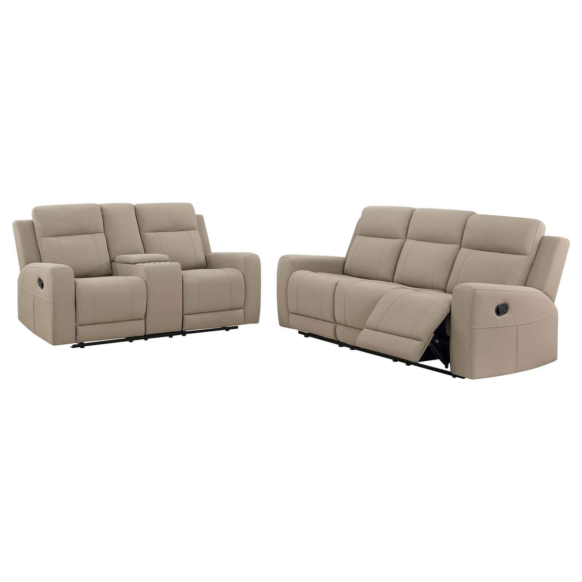 610281-S2 Brentwood 2-piece Upholstered Reclining Sofa Set Taupe