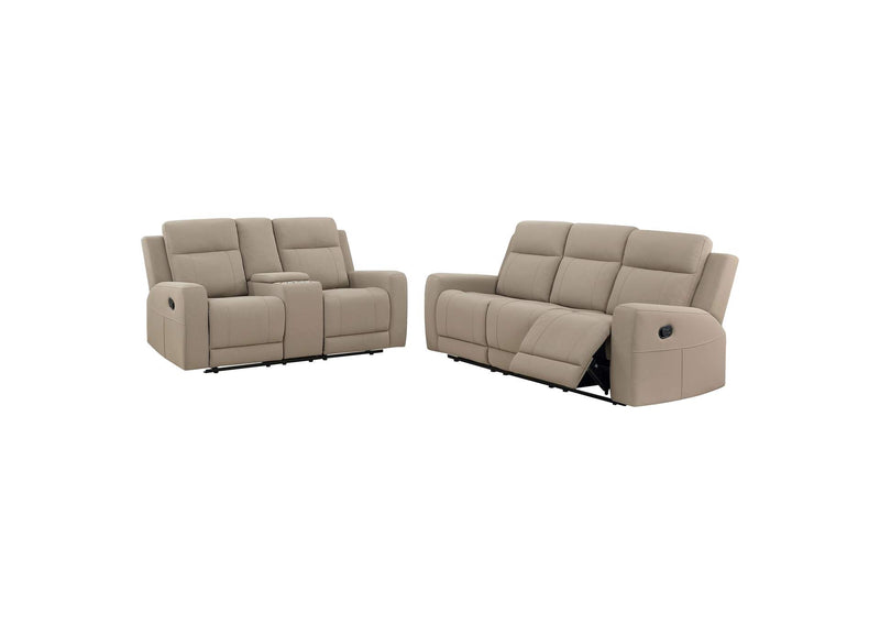 610281-S2 Brentwood 2-piece Upholstered Reclining Sofa Set Taupe