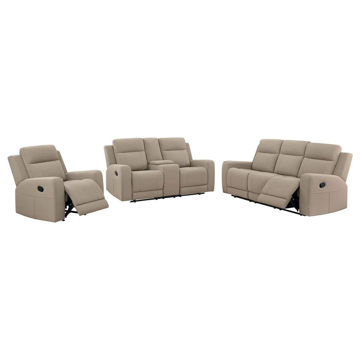610281-S3 Brentwood 3-piece Upholstered Reclining Sofa Set Taupe
