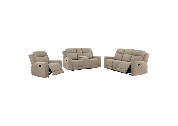 610281-S3 Brentwood 3-piece Upholstered Reclining Sofa Set Taupe