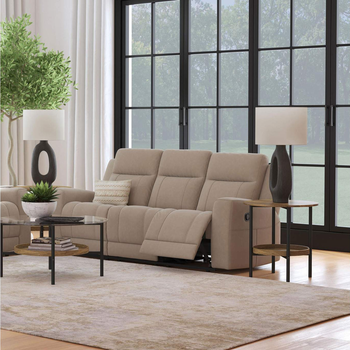 610281 Brentwood Upholstered Motion Reclining Sofa Taupe