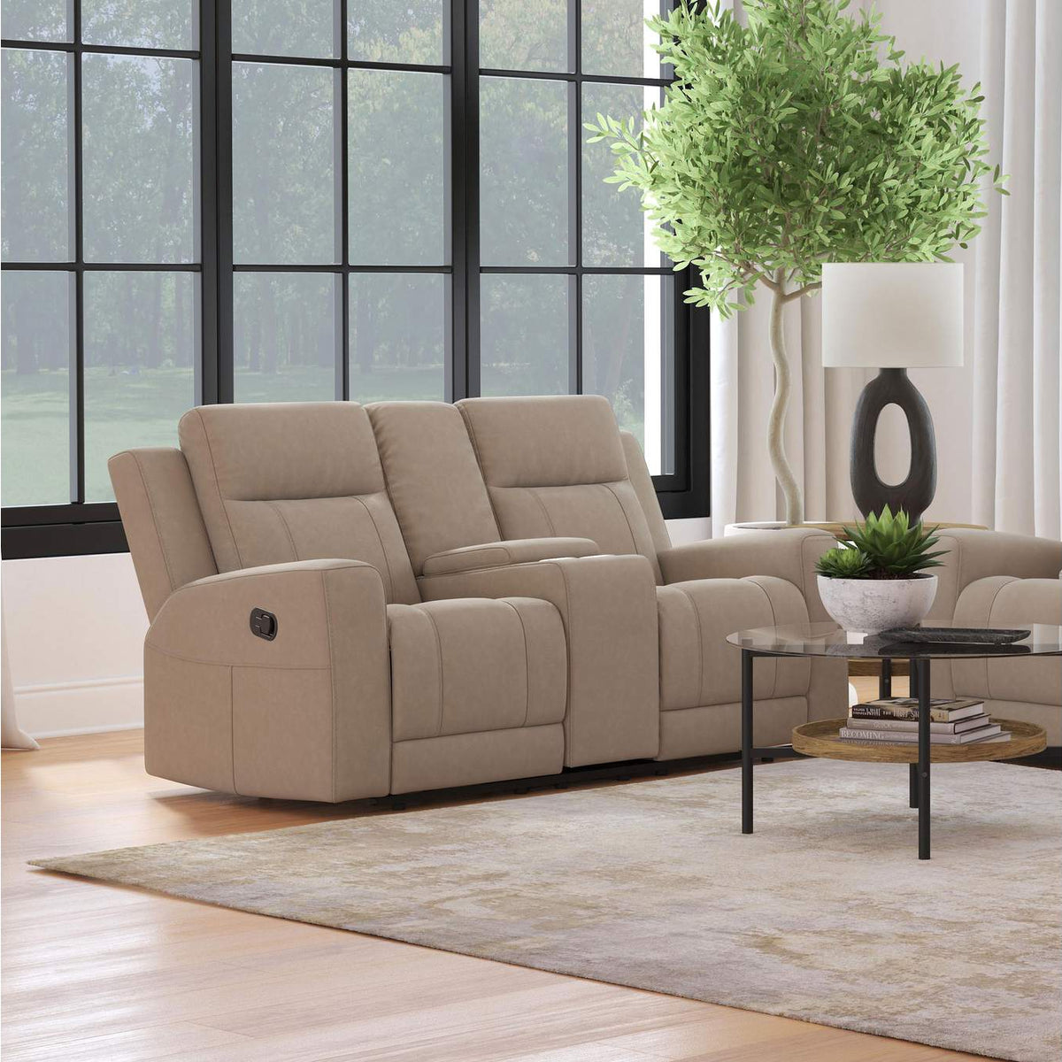 610282 Brentwood Upholstered Motion Reclining Loveseat Taupe