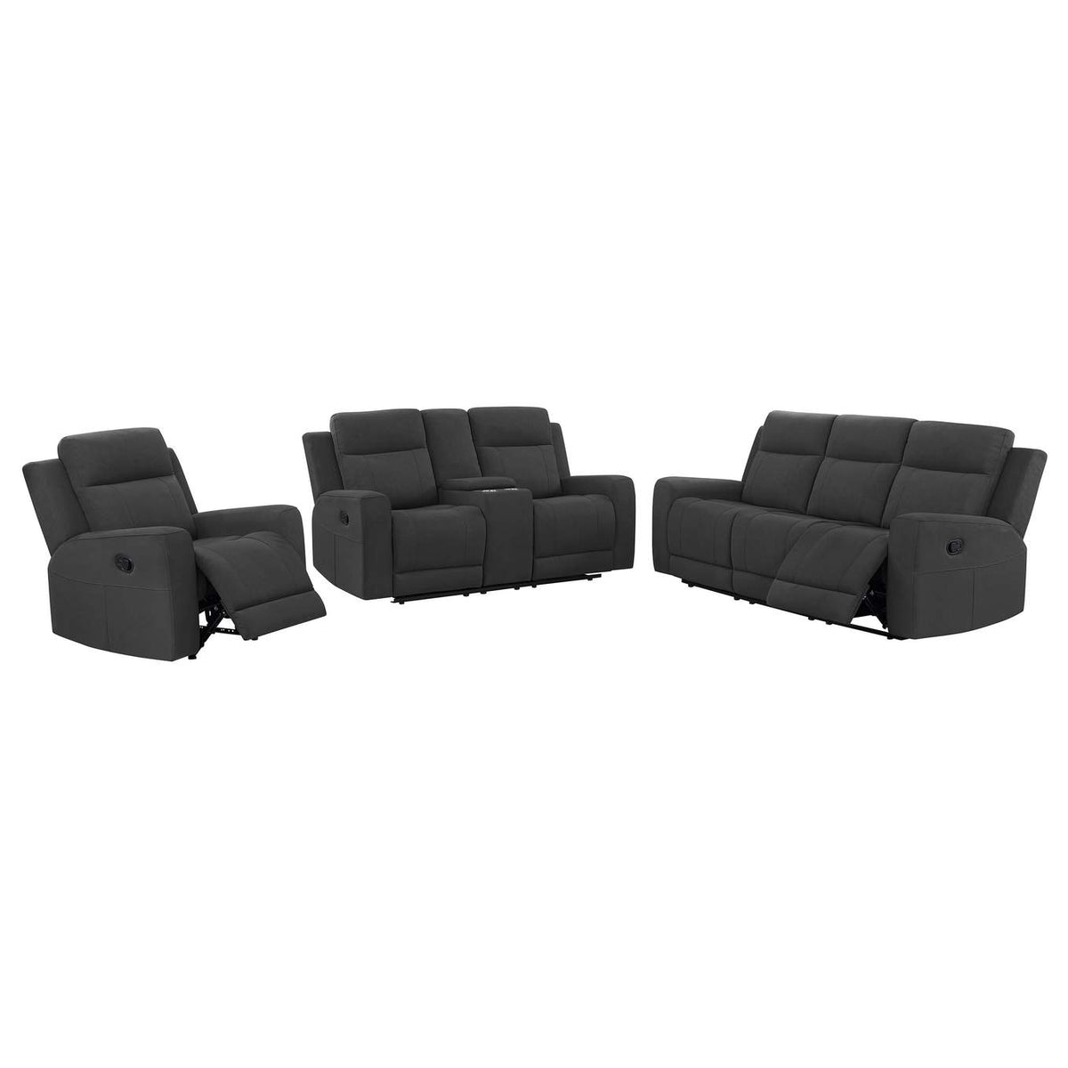 610284-S3 Brentwood 3-piece Upholstered Reclining Sofa Set Charcoal