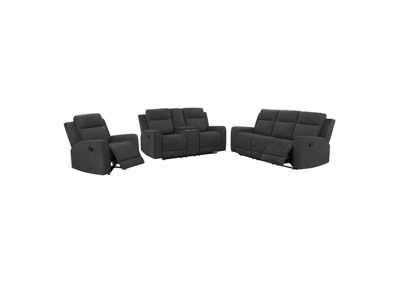 610284-S3 Brentwood 3-piece Upholstered Reclining Sofa Set Charcoal