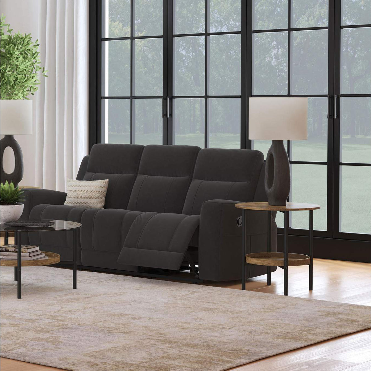 610284 Brentwood Upholstered Motion Reclining Sofa Dark Charcoal