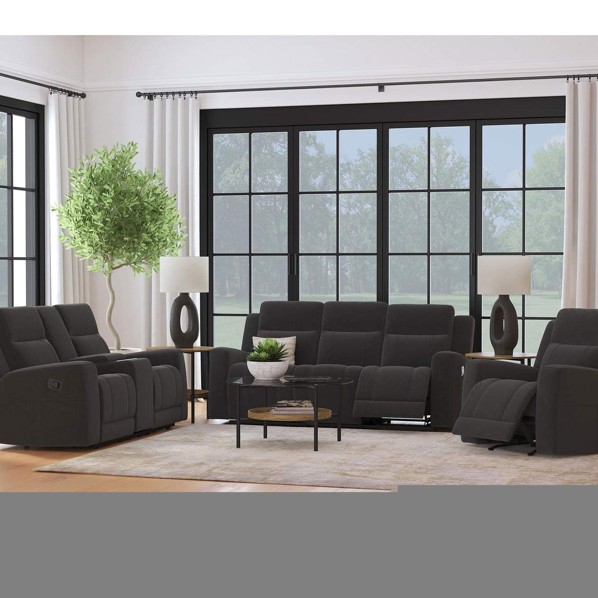 610284 Brentwood Upholstered Motion Reclining Sofa Dark Charcoal