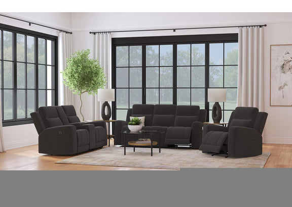610284 Brentwood Upholstered Motion Reclining Sofa Dark Charcoal