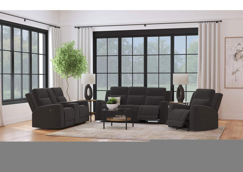 610284 Brentwood Upholstered Motion Reclining Sofa Dark Charcoal