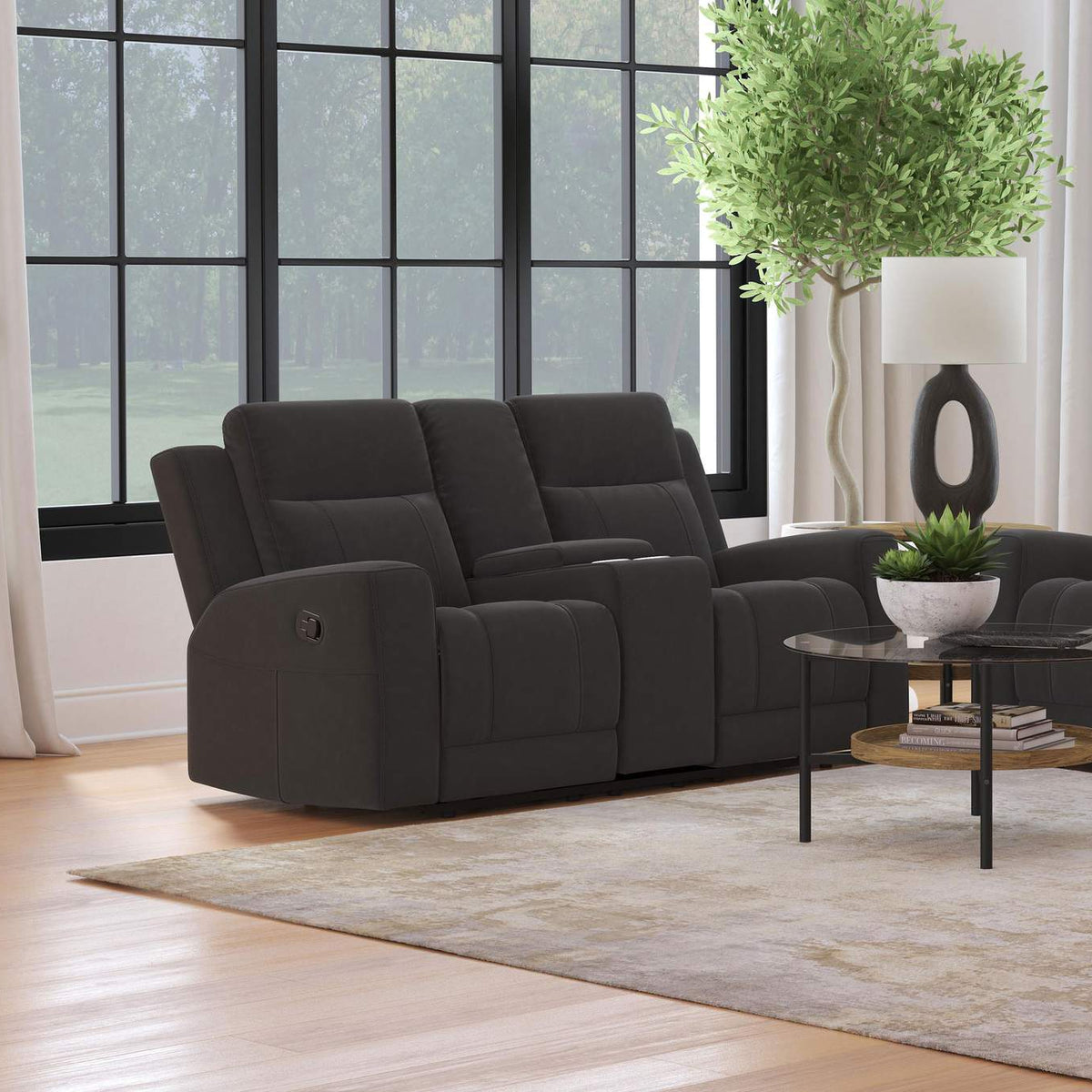 610285 Brentwood Upholstered Reclining Loveseat Dark Charcoal