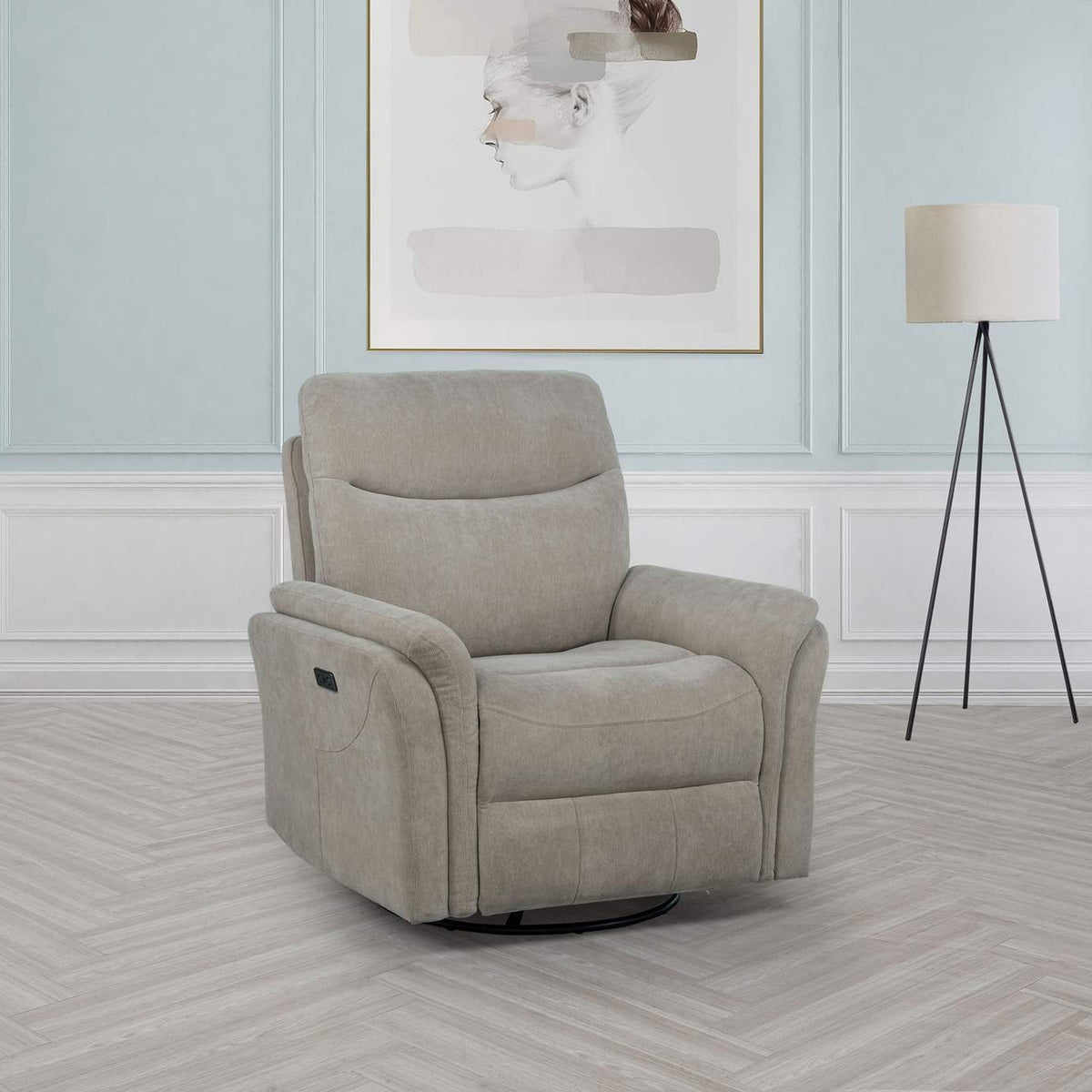610423P Adler Upholstered Power Swivel Glider Recliner Greige