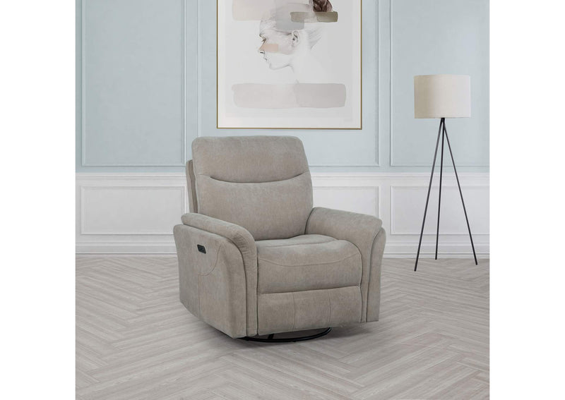 610423P Adler Upholstered Power Swivel Glider Recliner Greige