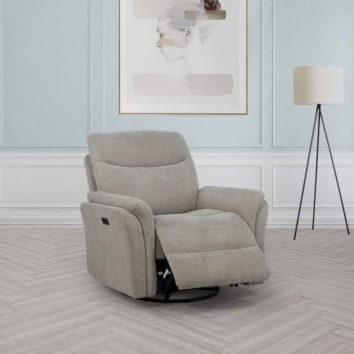 610423P Adler Upholstered Power Swivel Glider Recliner Greige