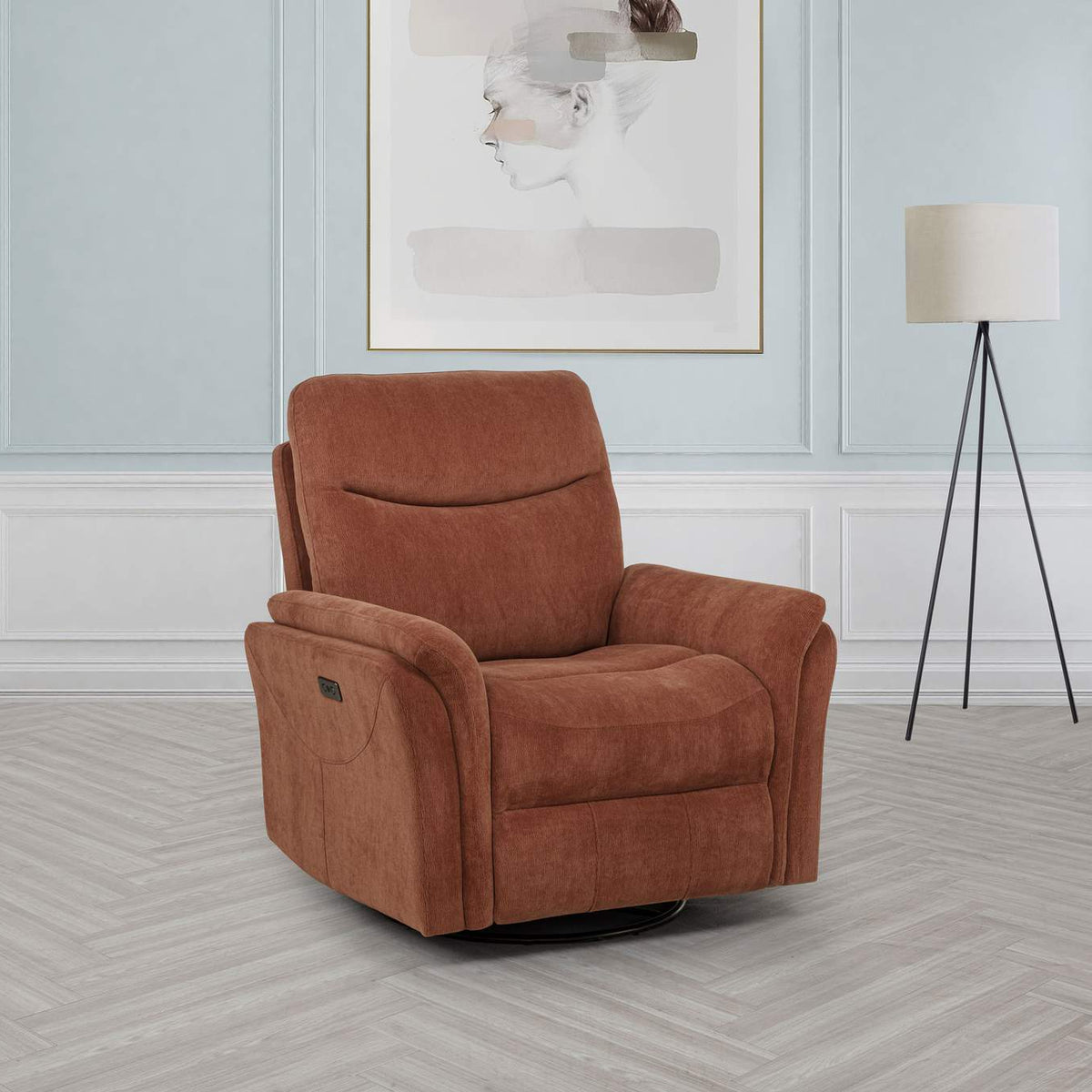 610433P Adler Upholstered Power Swivel Glider Recliner Rust