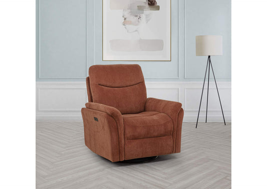 610433P Adler Upholstered Power Swivel Glider Recliner Rust