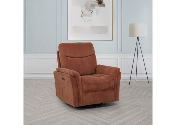 610433P Adler Upholstered Power Swivel Glider Recliner Rust