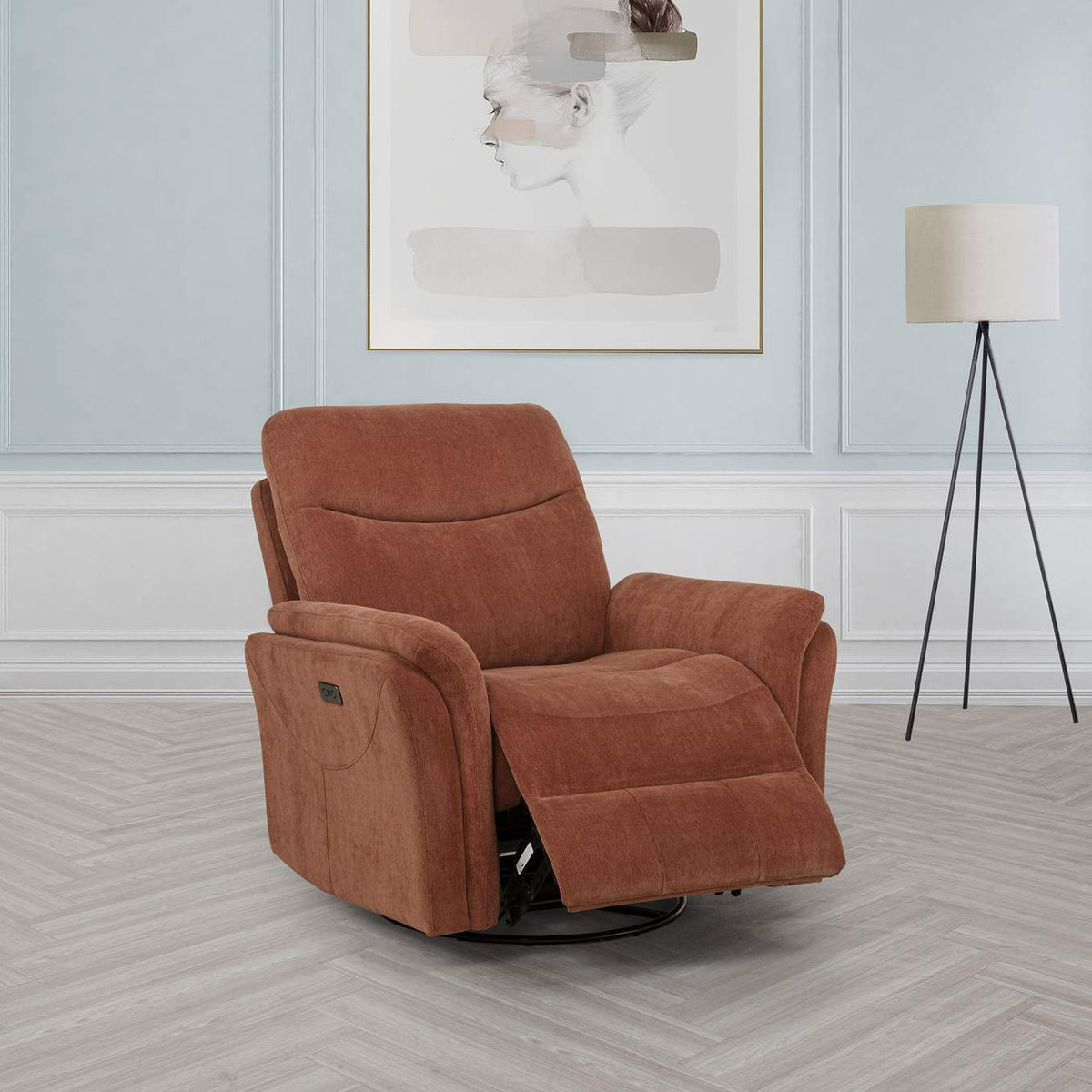 610433P Adler Upholstered Power Swivel Glider Recliner Rust