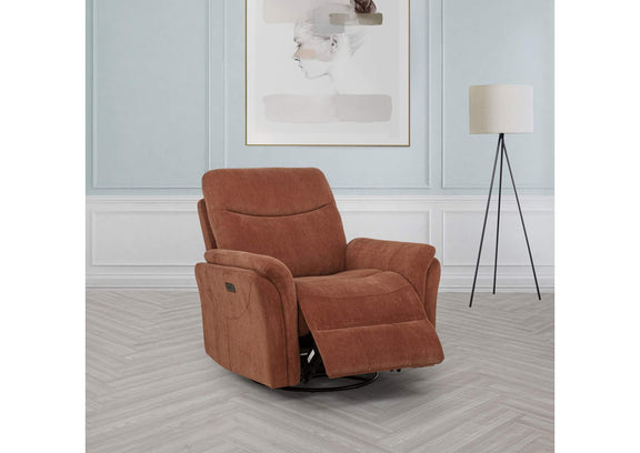 610433P Adler Upholstered Power Swivel Glider Recliner Rust