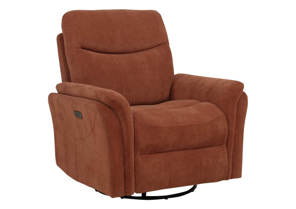 610433P Adler Upholstered Power Swivel Glider Recliner Rust
