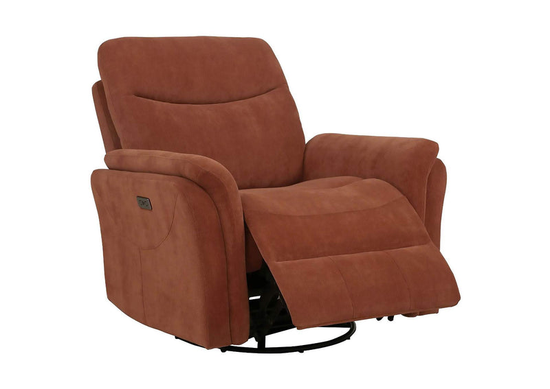 610433P Adler Upholstered Power Swivel Glider Recliner Rust