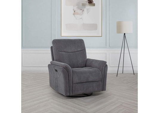 610443P Adler Upholstered Power Swivel Glider Recliner Charcoal Grey