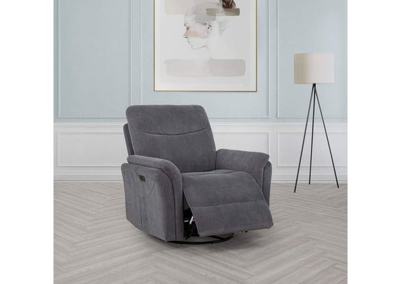 610443P Adler Upholstered Power Swivel Glider Recliner Charcoal Grey