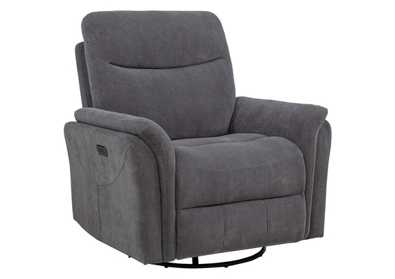 610443P Adler Upholstered Power Swivel Glider Recliner Charcoal Grey