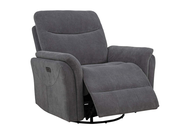 610443P Adler Upholstered Power Swivel Glider Recliner Charcoal Grey