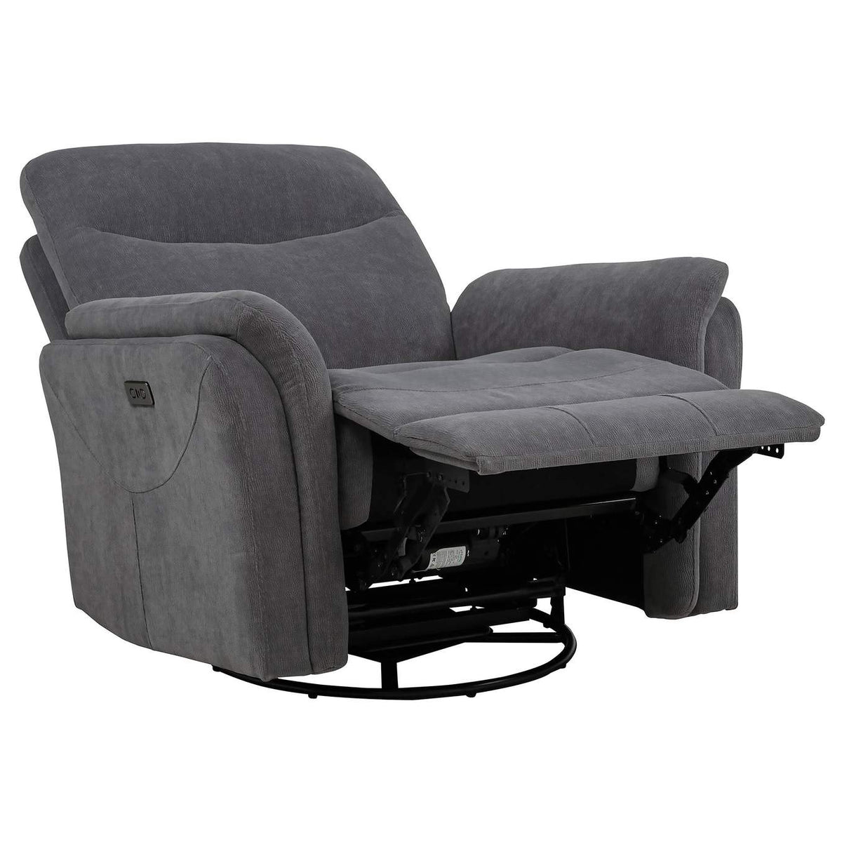 610443P Adler Upholstered Power Swivel Glider Recliner Charcoal Grey