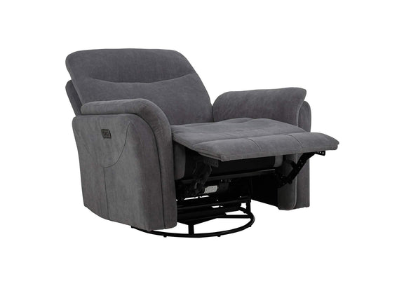 610443P Adler Upholstered Power Swivel Glider Recliner Charcoal Grey