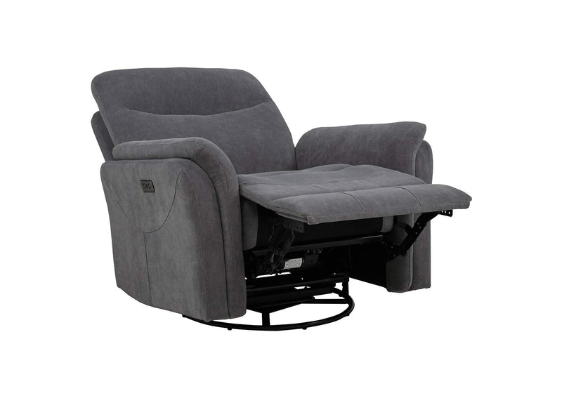 610443P Adler Upholstered Power Swivel Glider Recliner Charcoal Grey