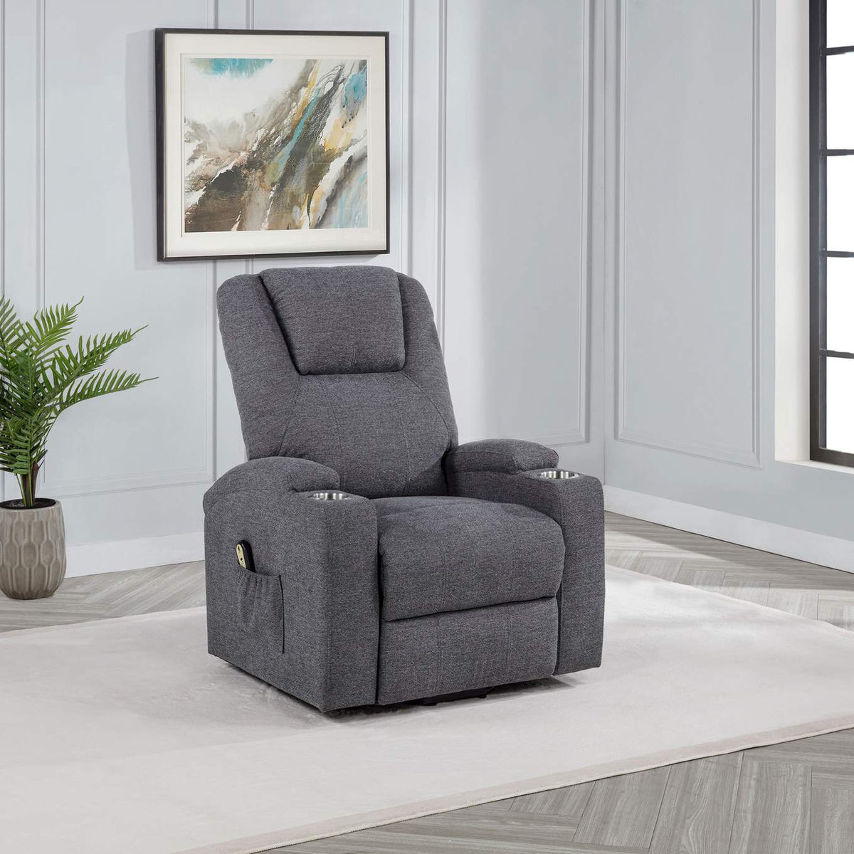 610453P Louie Chenille Upholstered Power Lift Massage Chair Grey