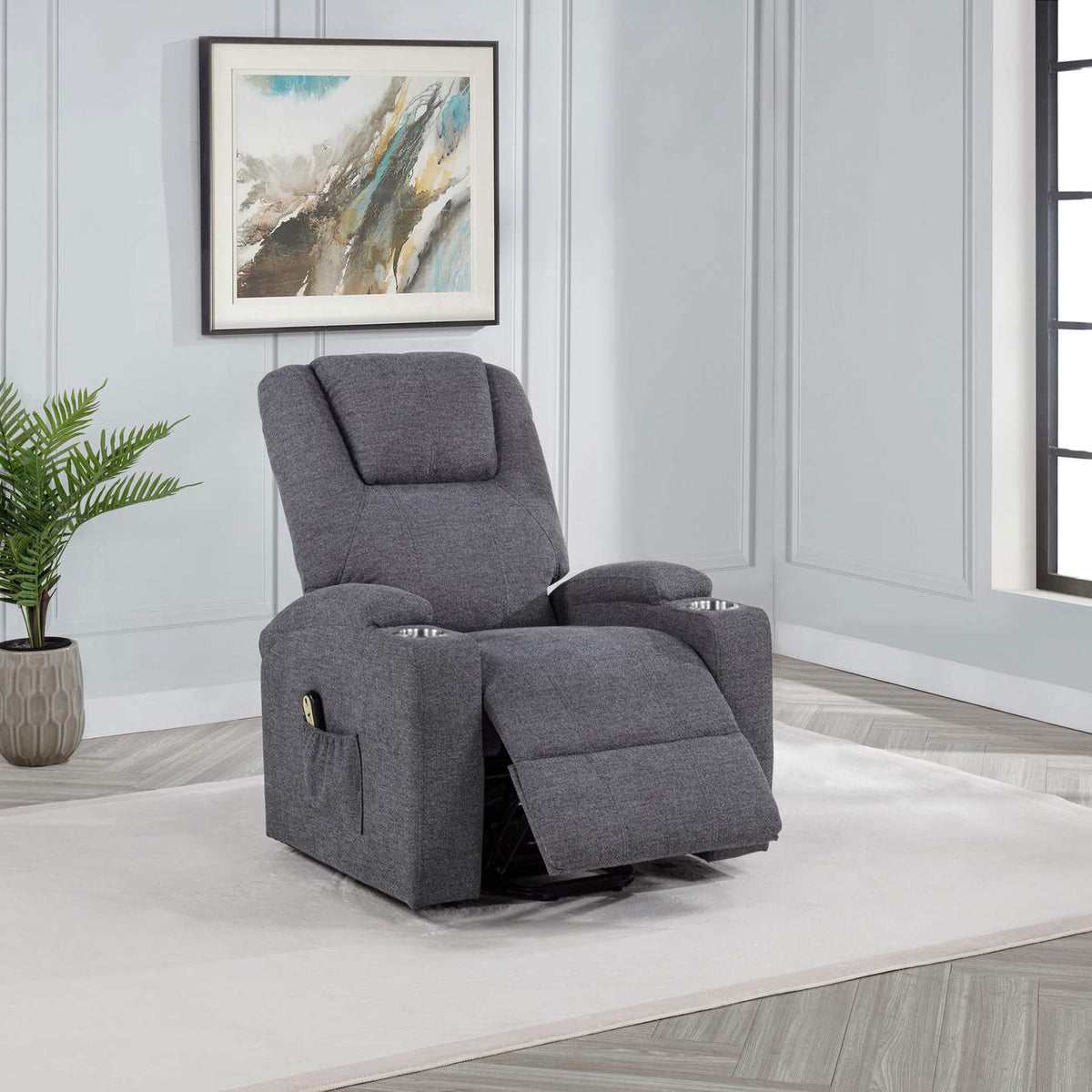 610453P Louie Chenille Upholstered Power Lift Massage Chair Grey