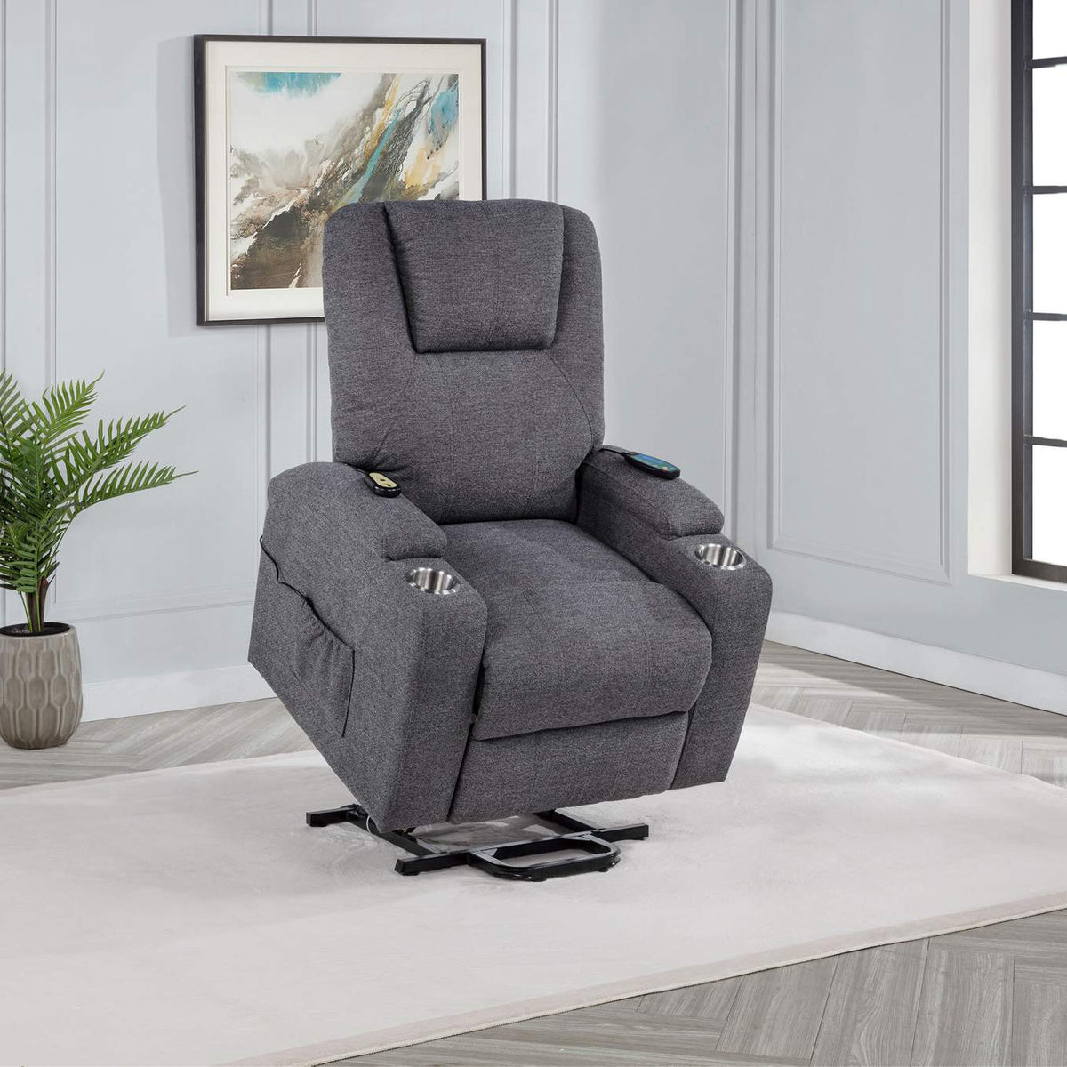 610453P Louie Chenille Upholstered Power Lift Massage Chair Grey