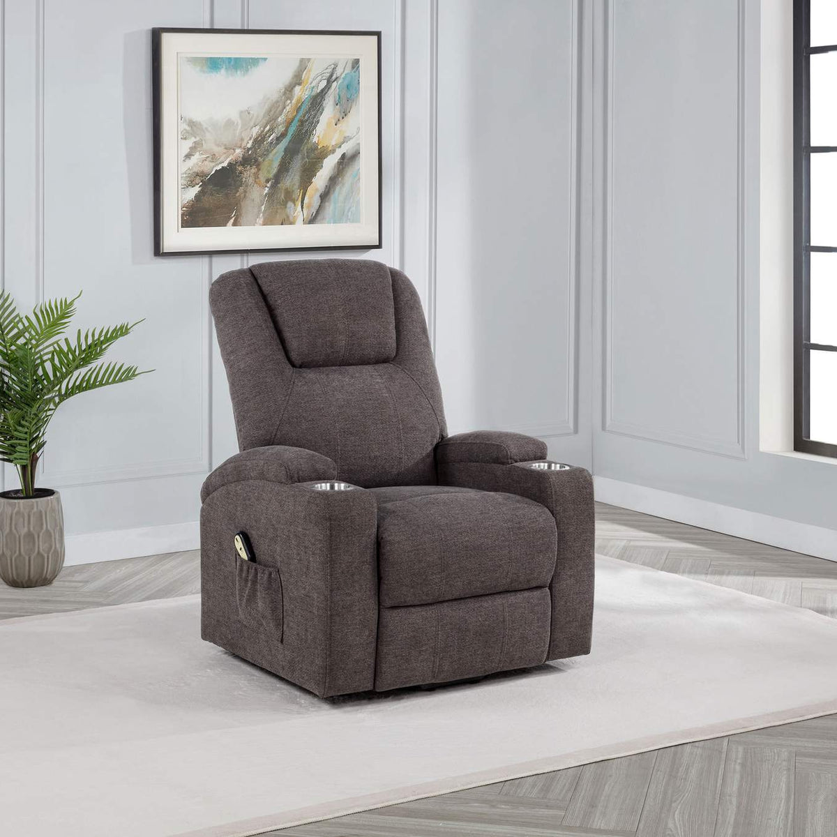 610463P Louie Chenille Upholstered Power Lift Massage Chair Brown