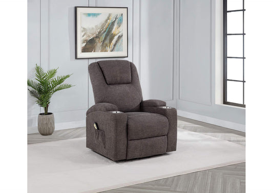 610463P Louie Chenille Upholstered Power Lift Massage Chair Brown