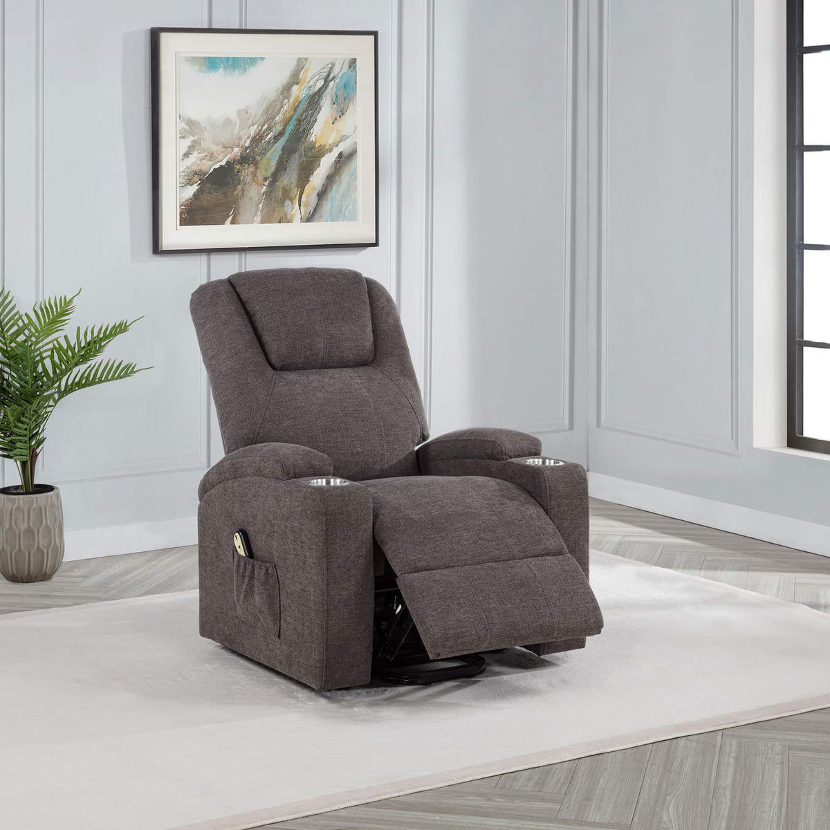610463P Louie Chenille Upholstered Power Lift Massage Chair Brown