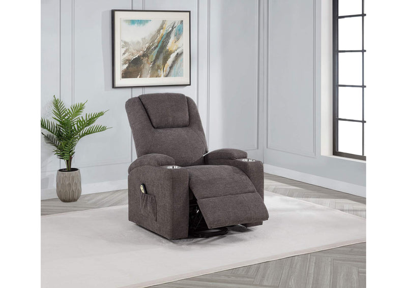 610463P Louie Chenille Upholstered Power Lift Massage Chair Brown