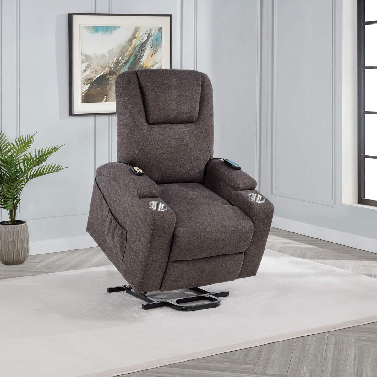 610463P Louie Chenille Upholstered Power Lift Massage Chair Brown