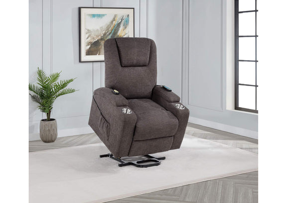 610463P Louie Chenille Upholstered Power Lift Massage Chair Brown